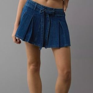 AE Cotton Pleated Denim Mini Skort American Eagle